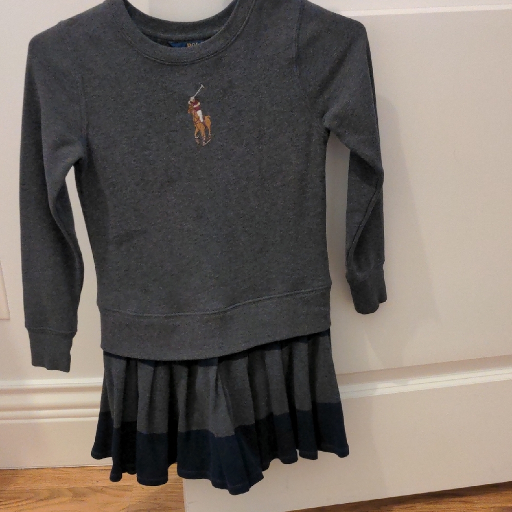 Ralph Lauren Charcoal Gray Sweatshirt Dress with Polo Bear